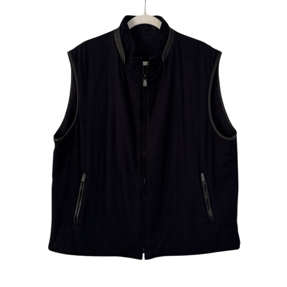 Corneliani ID Navy Blue Wool & Leather Twill Reversible Vest Size 58 R / 48 XXL